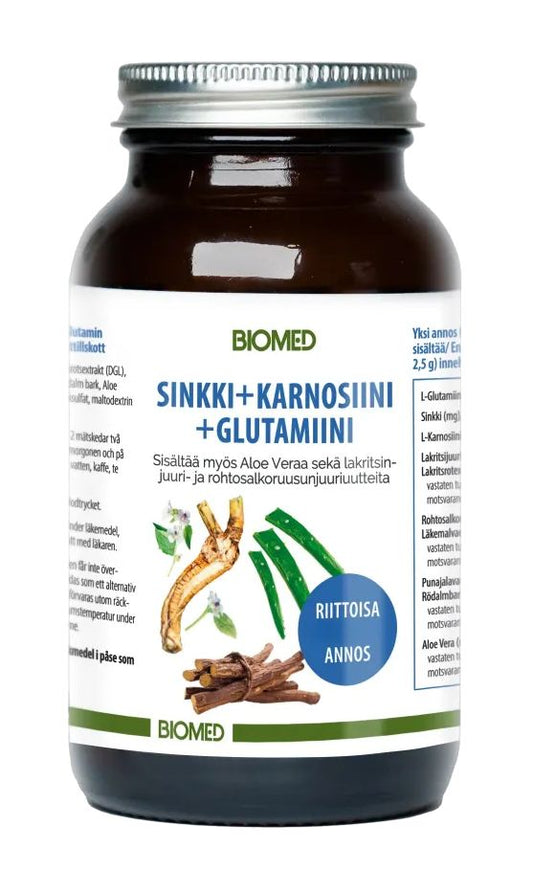 Sinkki+Karnosiini+Glutamiini jauhe 120g, Biomed