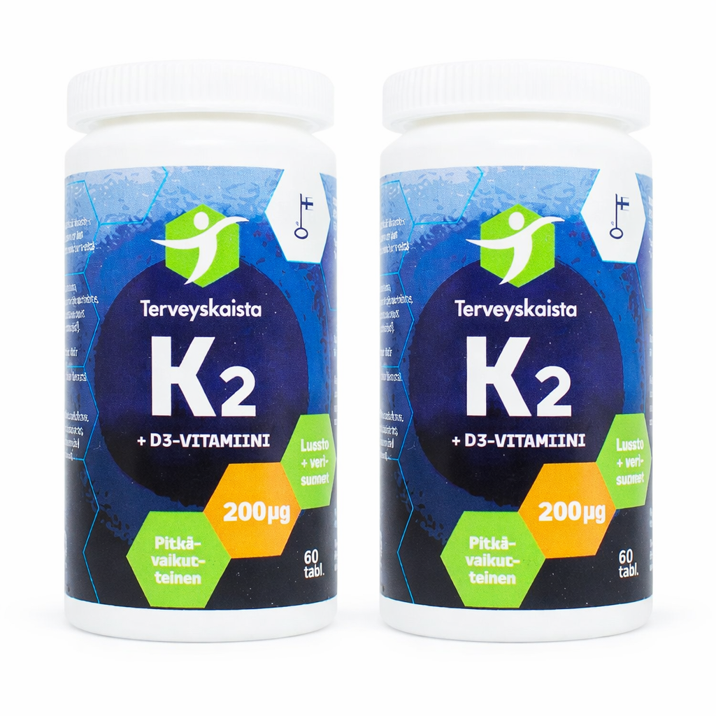 K2-vitamiini 50 µg + D3-vitamiini 200 µg 2x60tabl (Tuplapkt),Terveyskaista