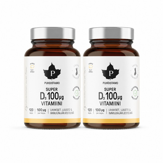 Super D-Vitamiini 100 μg 2 x 120 kaps, Puhdistamo