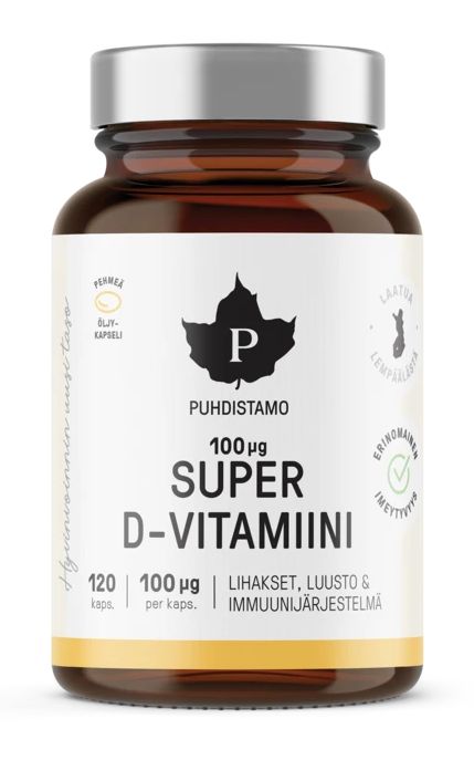 D-vitamiini Super 100µg D3 120kaps., Puhdistamo