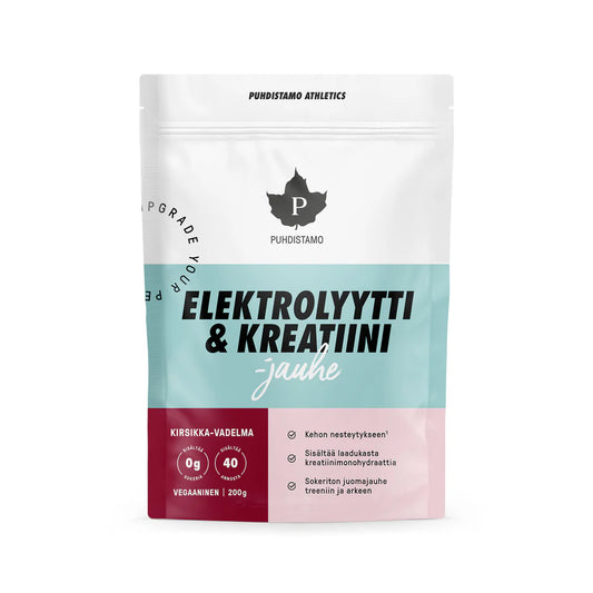 Elektrolyytti & Kreatiini -jauhe Kirsikka-Vadelma 200 g, Puhdistamo