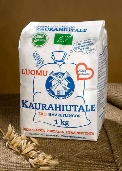 Luomu Kaurahiutale (höyryttämätön) 1 kg, Riihipuoti