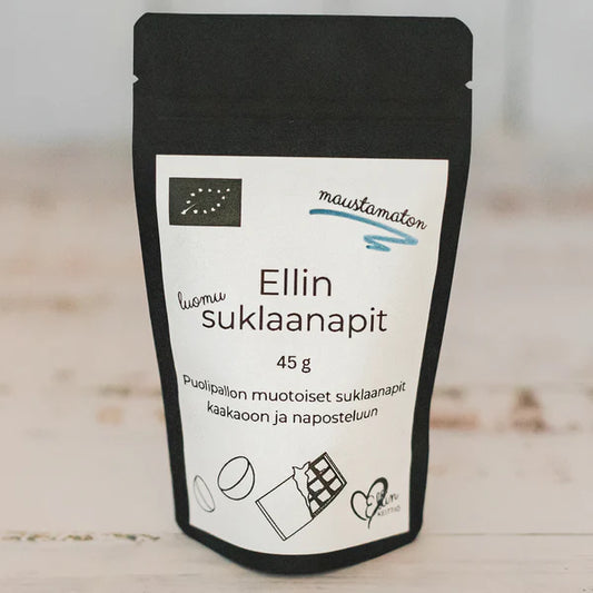 Ellin suklaanapit 99,5 %, maustamaton, Luomu 45 g, Ellin keittiö