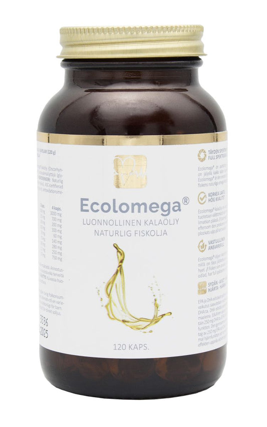 Ecolomega Kalaöljy Omega-3 6 7 ja 9 rasvahapot 120kaps., Natura Media