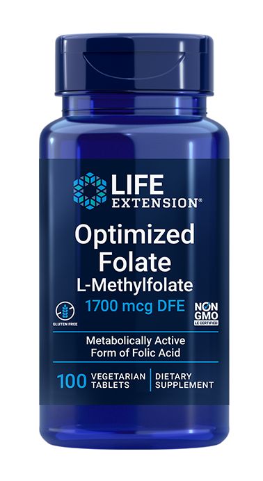 Folaatti Optimized Folate 1700µg 100vegekaps., Life Extension