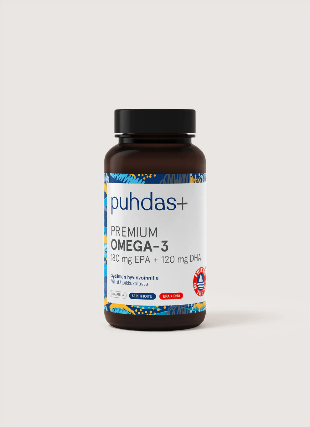 Premium Omega-3 180 mg EPA + 120 mg DHA 80 kaps, Puhdas+