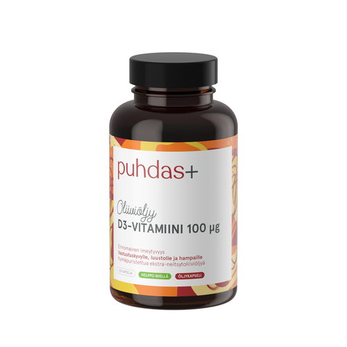 D3-vitamiini oliiviöljy 100µg 120kaps., Puhdas+