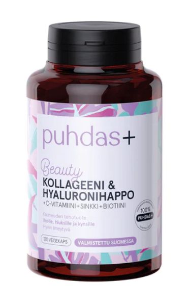 Beauty Collagen & Hyaluron + C + Biotiini Kollageeni 120+30vegekaps., Puhdas+