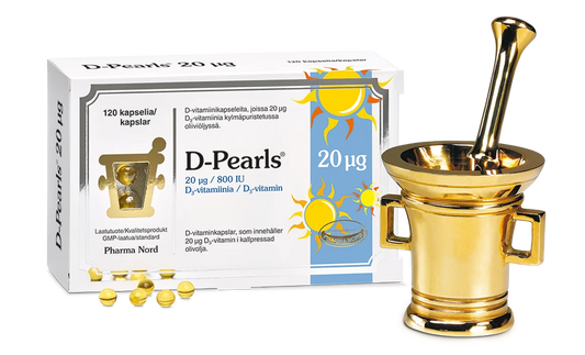 D-Pearls 20 μg D-vitamiini oliiviöljyssä 120 kaps, Pharma Nord