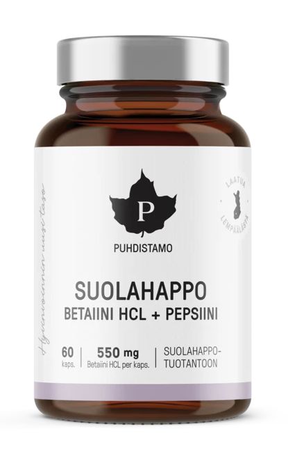 Suolahappo Betaiini HCL+Pepsiini 60kaps., Puhdistamo
