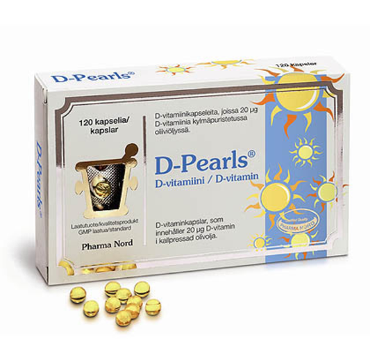 D-Pearls 20μg D-vitamiini oliiviöljyssä 120kaps., Pharma Nord
