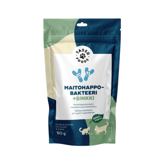 Maitohappobakteeri + sinkki 50g koirille ja kissoille, Tassu Foods
