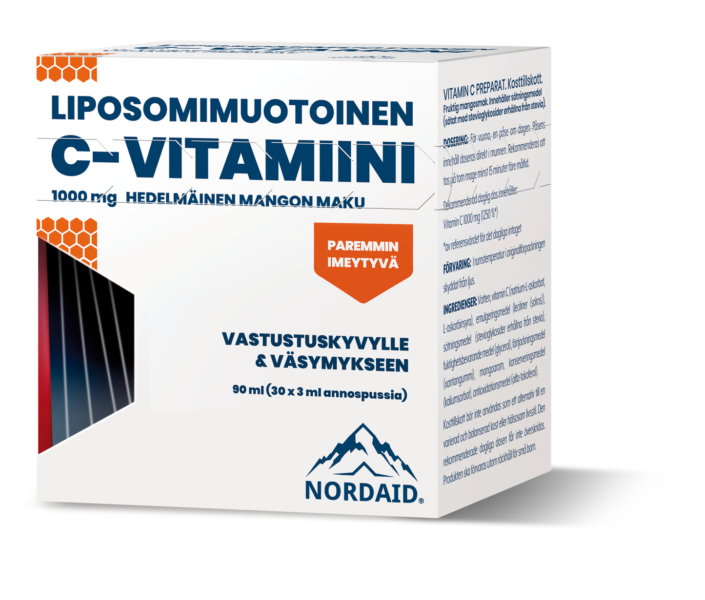 Liposomaalinen C-vitamiinigeeli 1000 mg 90ml, 30pss x 3ml, NordAid