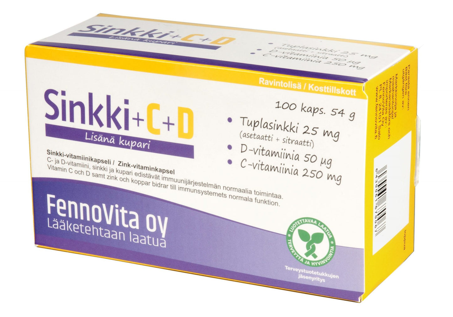 Sinkki 25mg+C+D vitamiini 100 kaps, Fennovita