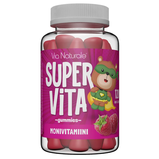 SuperVita Monivitamiini Gummies - Vadelma 120 kpl, Via Naturale