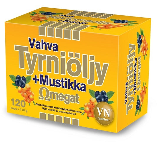 Vahva Tyrniöljy+Mustikka Omegat 120kpl, Via Naturale